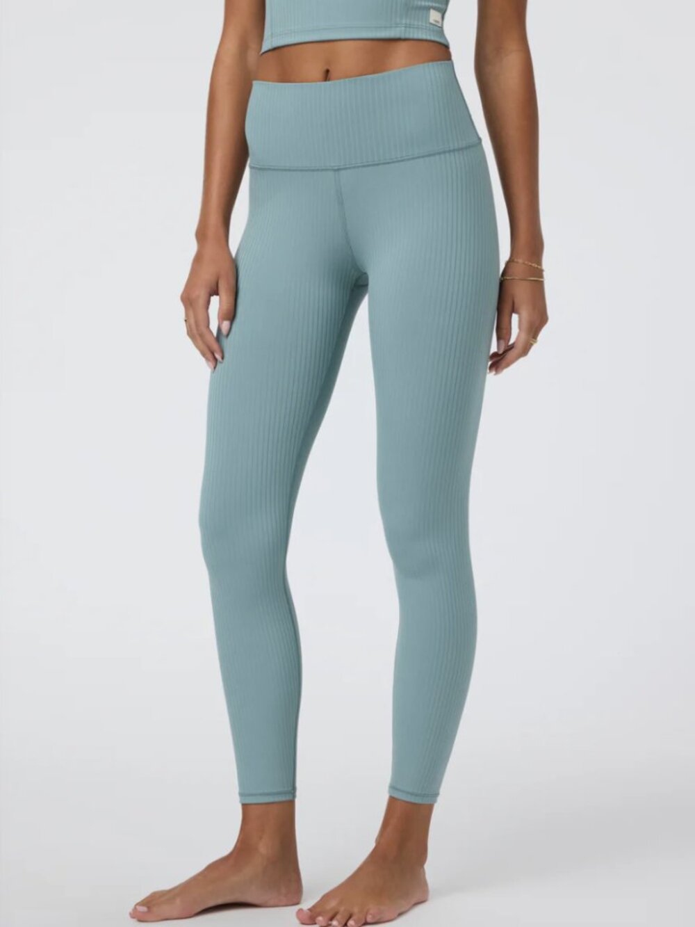 Vuori Ribbed High-Waist Leggings in Dusty Teal